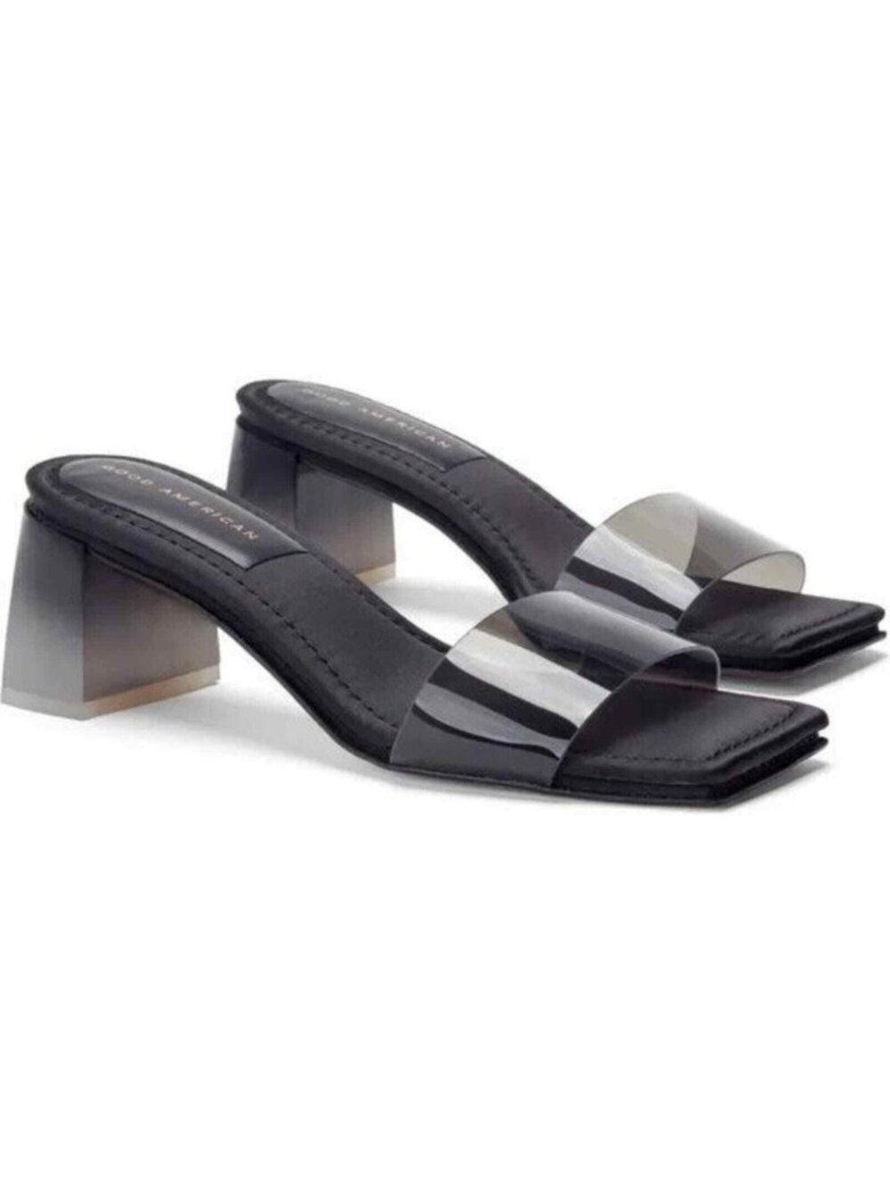 Stylish Good American Black and Clear Block Heel Sandals sleek Gradient Heels